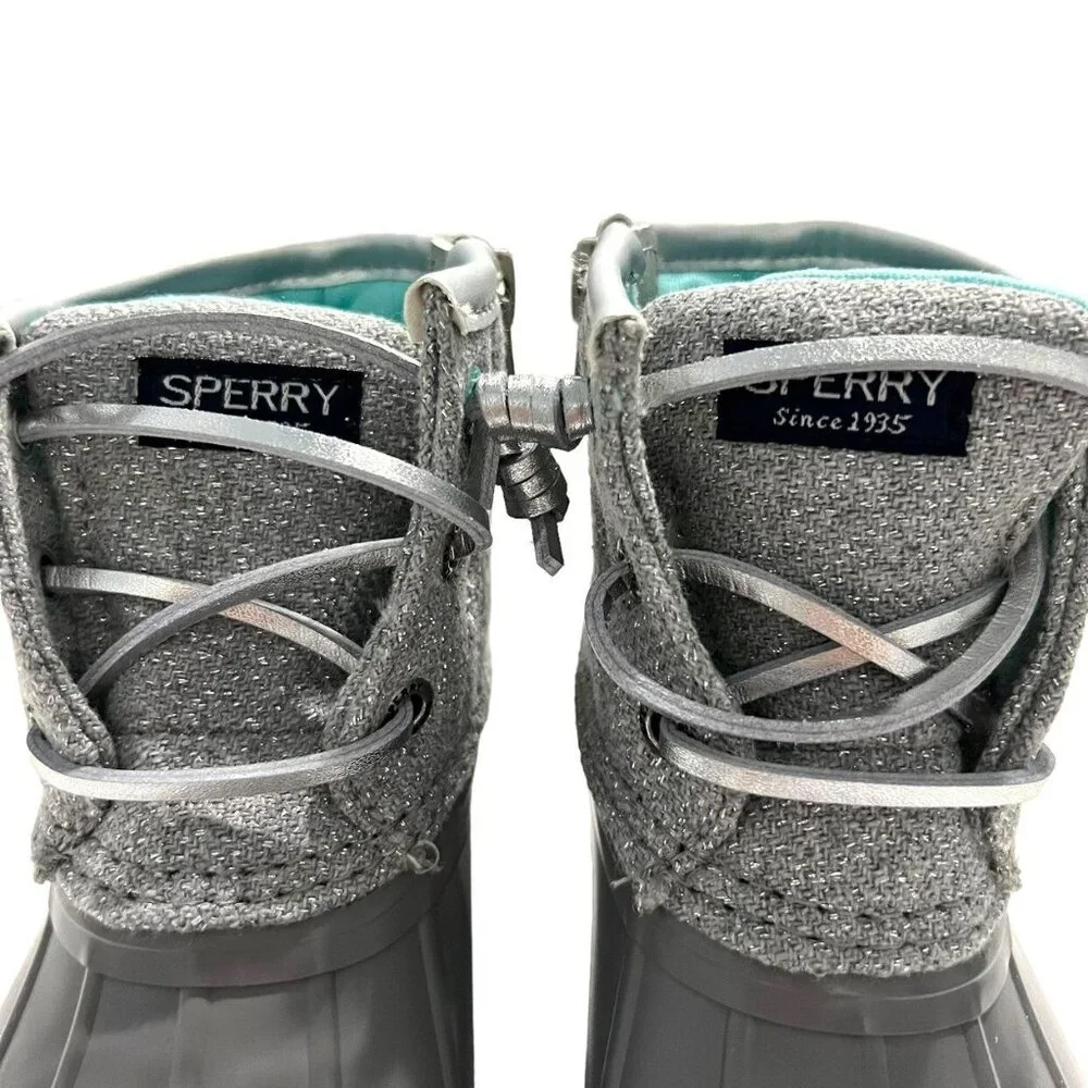 NEW Sperry 9M Sparkly Grey & Aqua Saltwater Boots